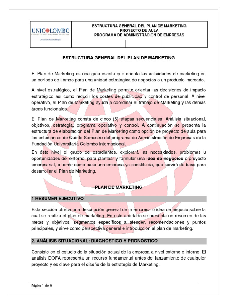 Guia Plan de Marketing Ae. | PDF | Marketing | Mercado (economía)