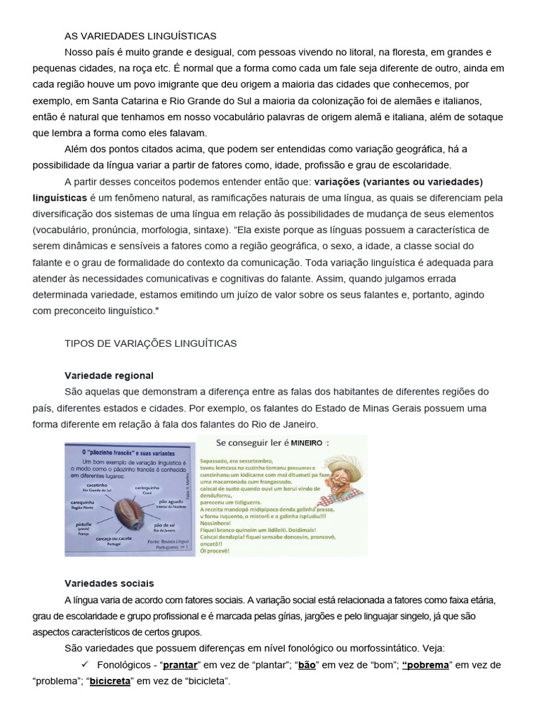 Variedades Linguísticas no Brasil | PDF | Linguística | Comunicação humana