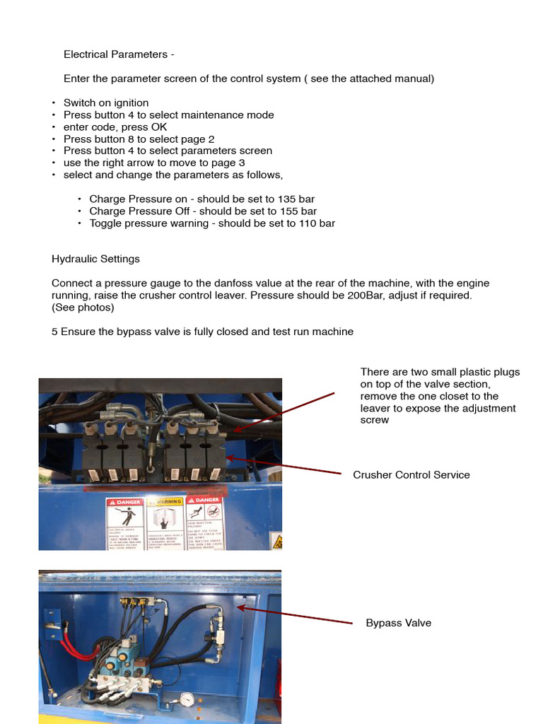 Adjusting Electrical Parameters & Hydraulic Settings | PDF