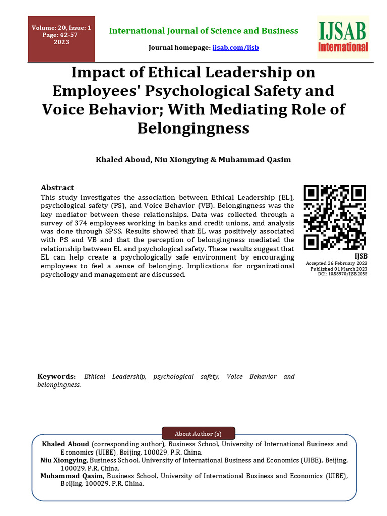 Ethical Leadership and Employee Voice | PDF | Leadership | Analysis Of ...
