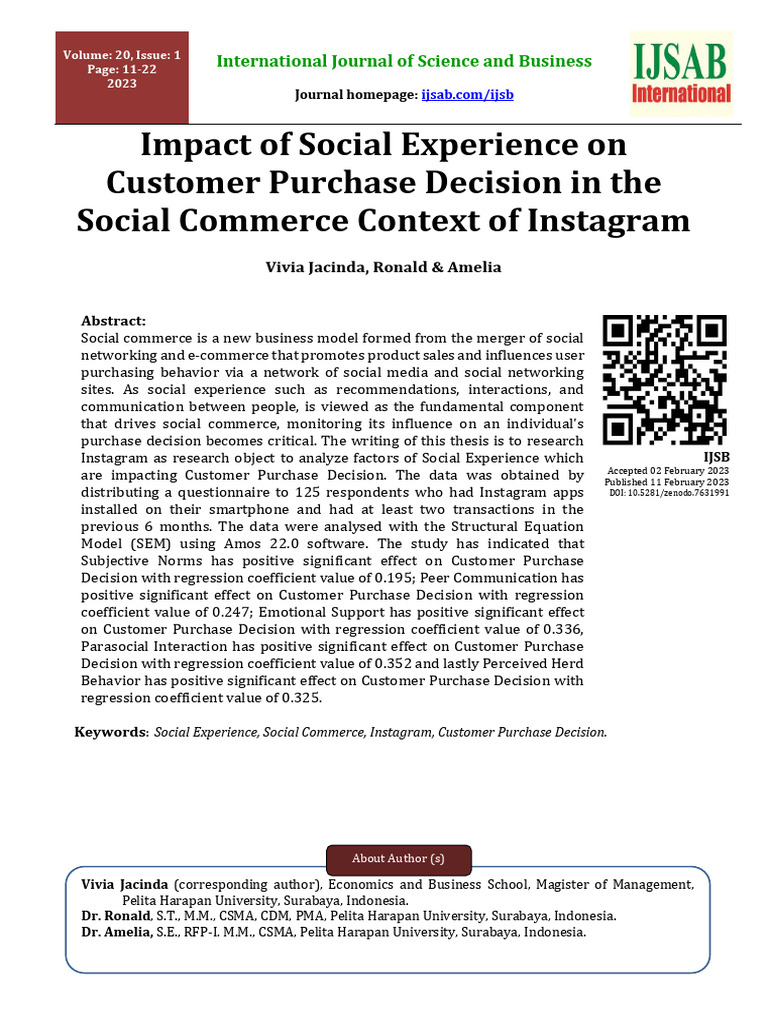 Impact of Social Experience On Customer Purchase Decision in The Social ...