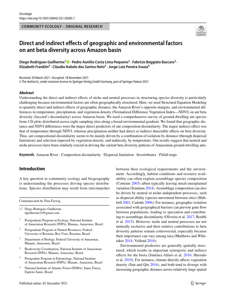 Ant Beta Diversity in the Amazon Basin | PDF | Biological Dispersal ...