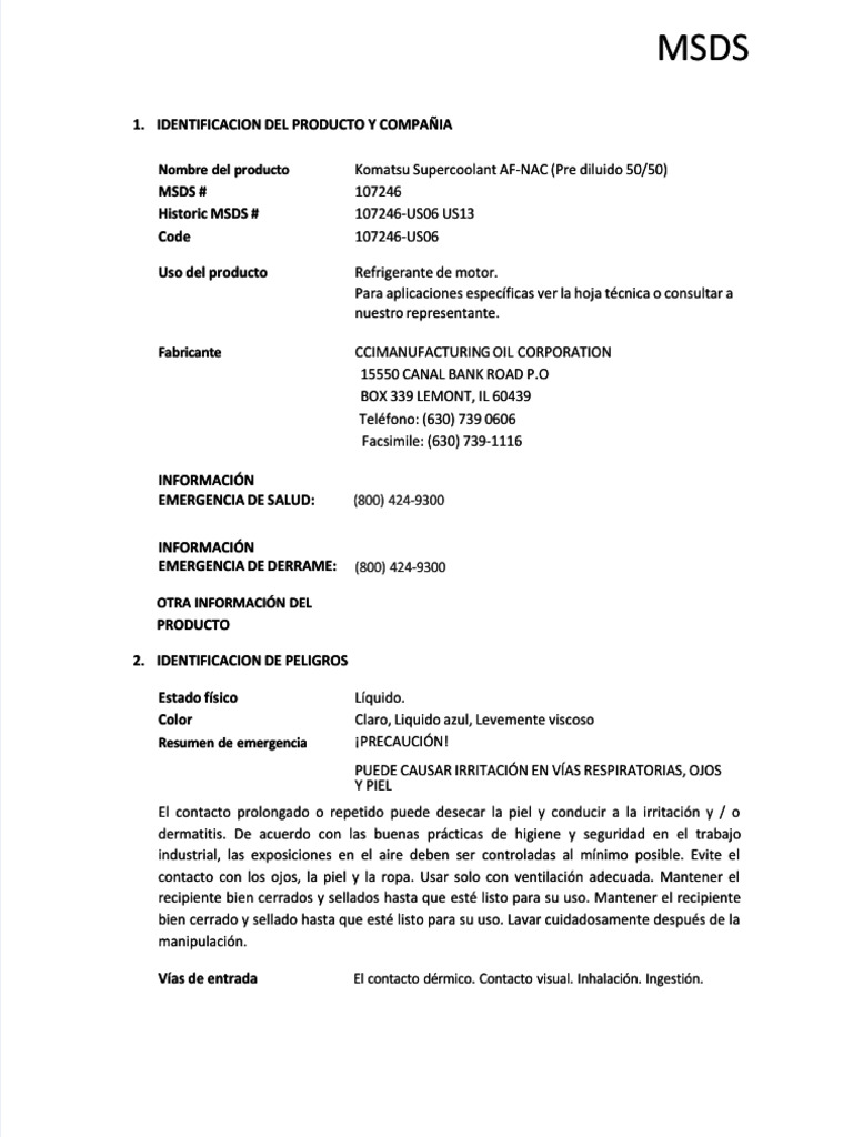 MSDS Komatsu Supercoolant Af-Nac | PDF