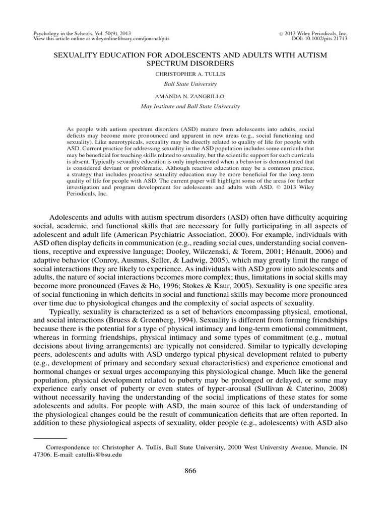 Sexuality Education For Adolescents and Adults With Autism | PDF
