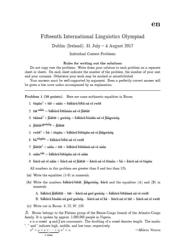 Iol 2017 Indiv Prob - en | PDF | Linguistics | Languages