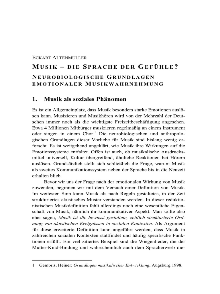 Usik DIE Prache Der Efühle: Eurobiologische Rundlagen Emotionaler ...
