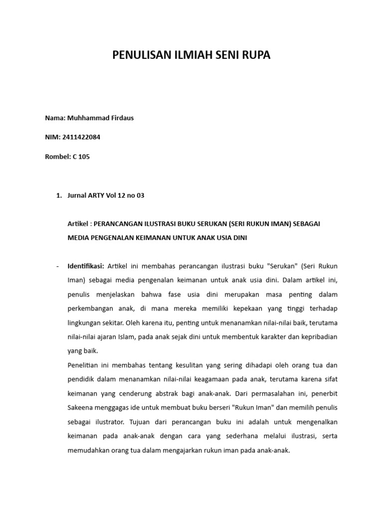 Penulisan Ilmiah Seni Rupa Identifikasi Jurnal Pdf