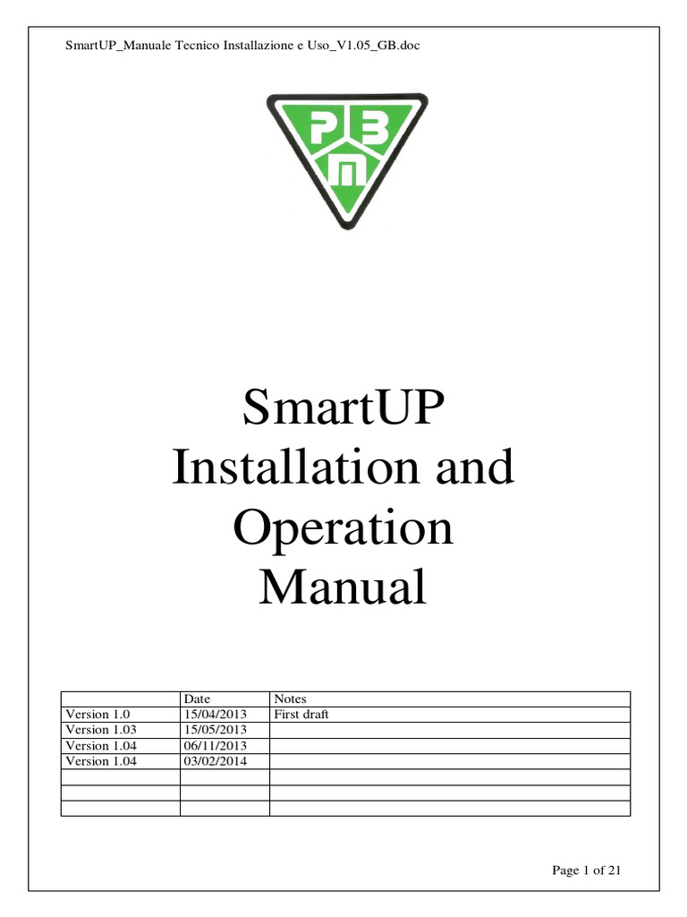 SmartUP - Manuale Tecnico Installazione e Uso - V1.05 - GB | PDF
