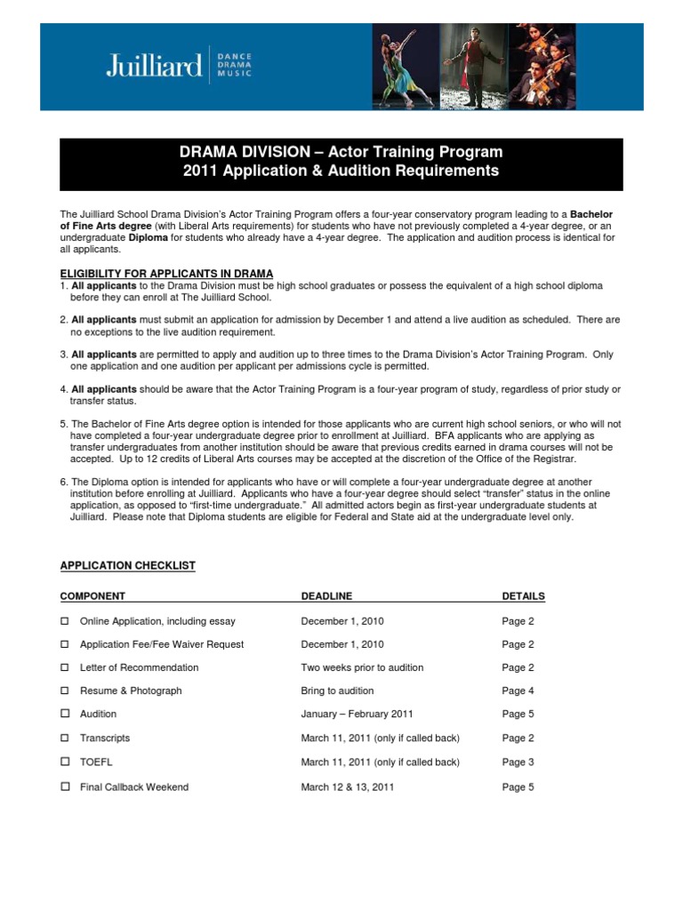 Juilliard Drama Division Admission Guide | PDF | Audition | University ...
