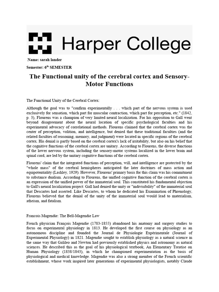 The Functional Unity of The Cerebral Cortex and Sensory-Motor Functions ...