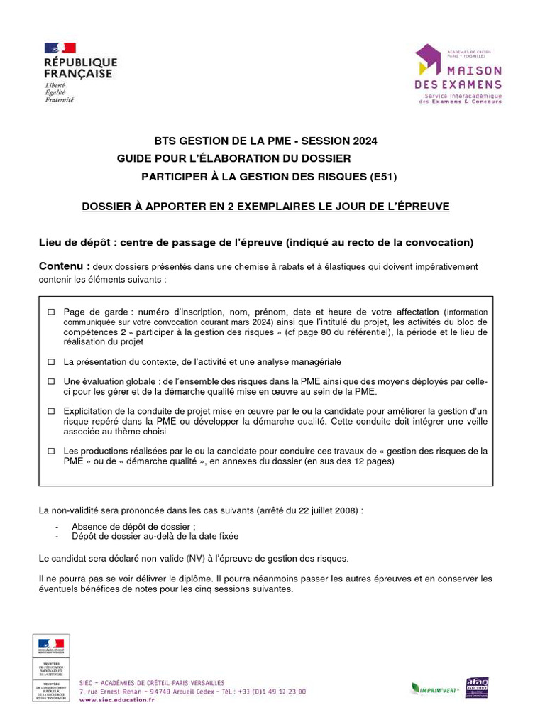 Dossier E51 : Gestion des Risques BTS GPME | PDF | Affaires