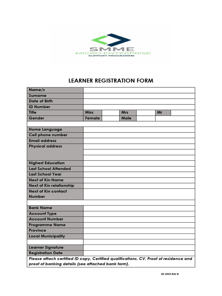 NEW LEARNER REGISTRATION FORM PDF