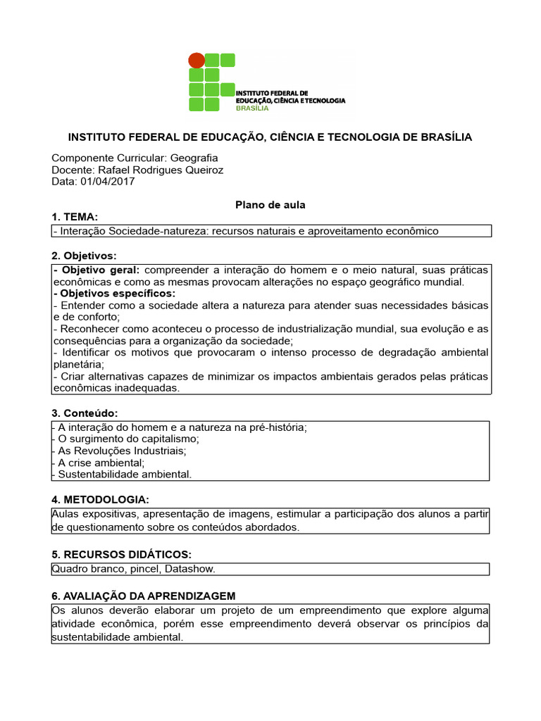 Plano de Aula Ifb | PDF