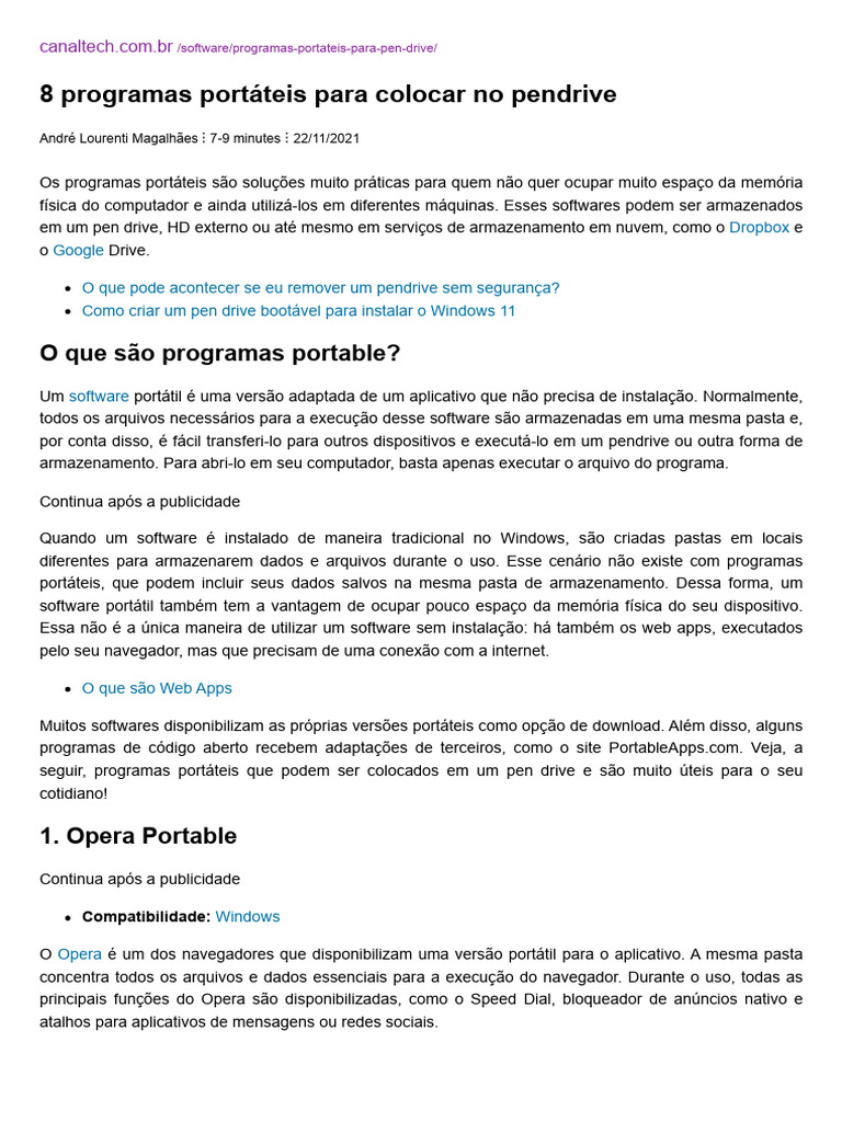8 Programas Portáteis para Pendrive | PDF | Programas | Pen-drive