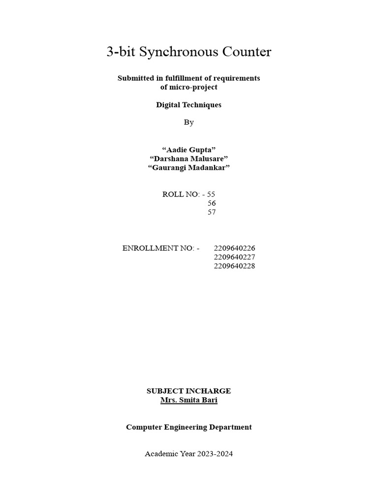 Dte 3 bit synchronous counter pdf engineering digital electronics