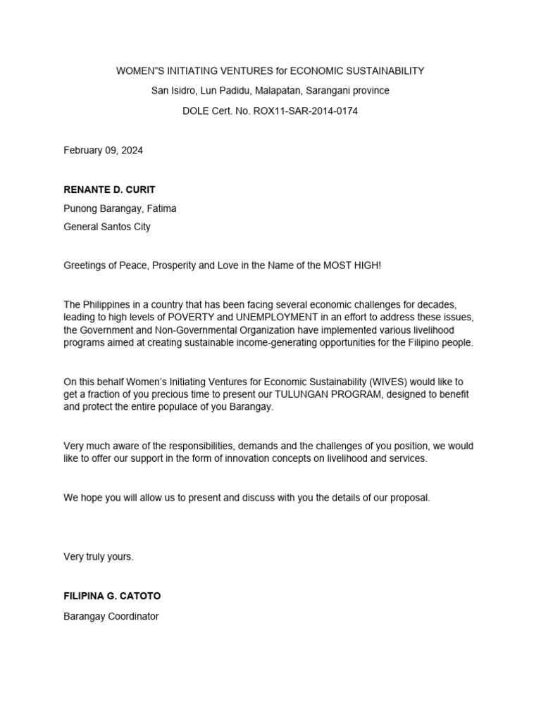 sample letter for presentation of proposal | PDF | Economies