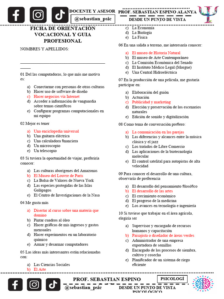 Test de Orientación Vocacional | PDF