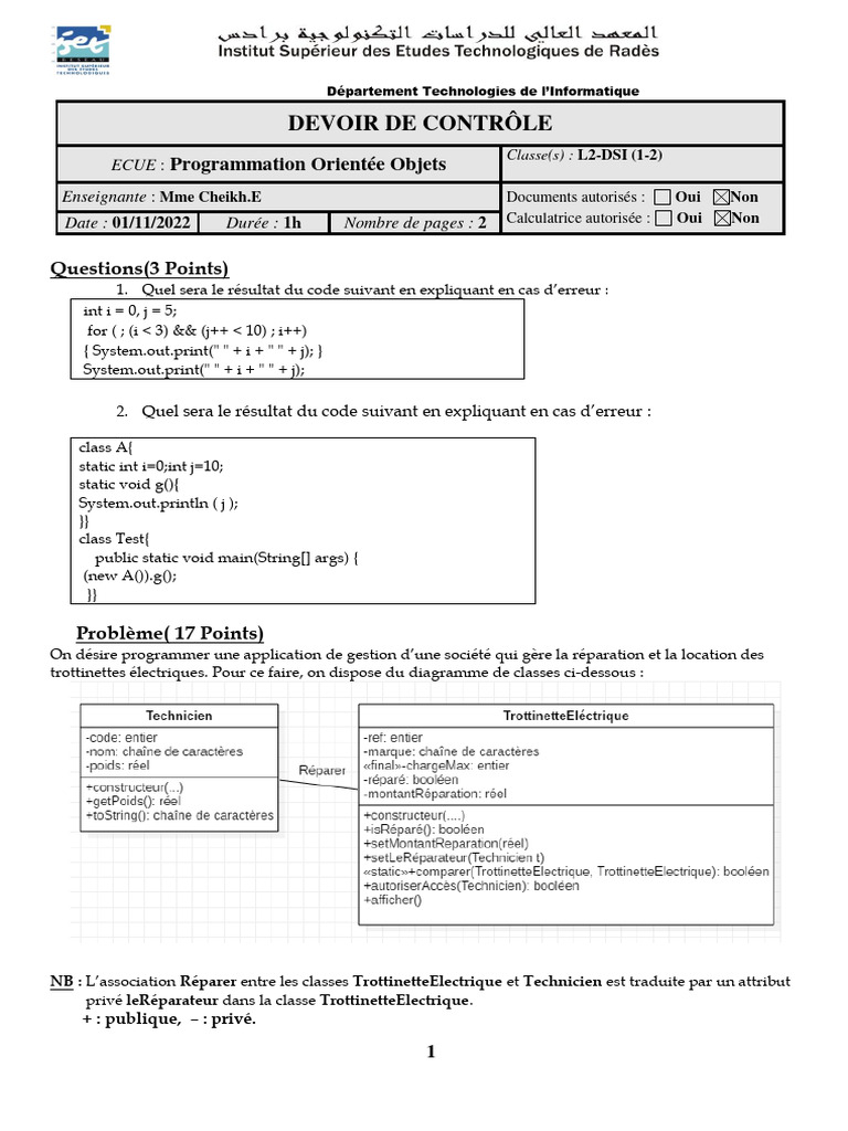 Devoir de Programmation Orientée Objets | PDF | Informatique | Informatique
