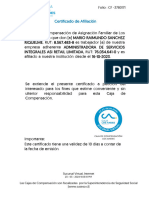 Certificado de Afiliación: Folio: CF - 3780171