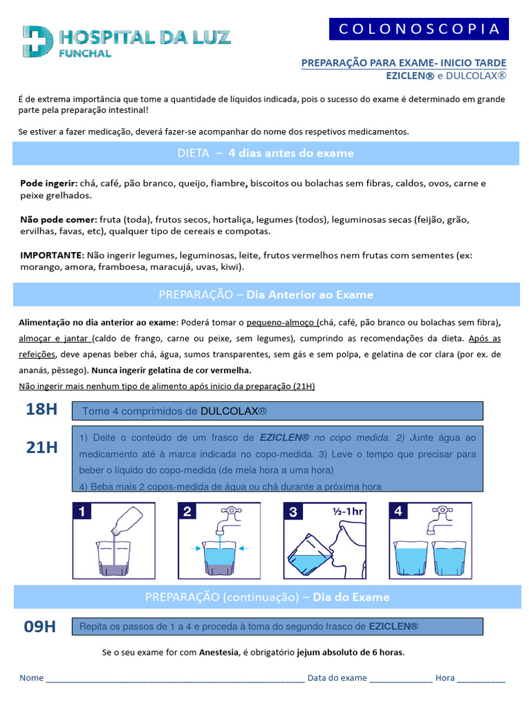 Preparação Colonoscopia - Tarde 13h30-16hihg | PDF | Colonoscopia ...