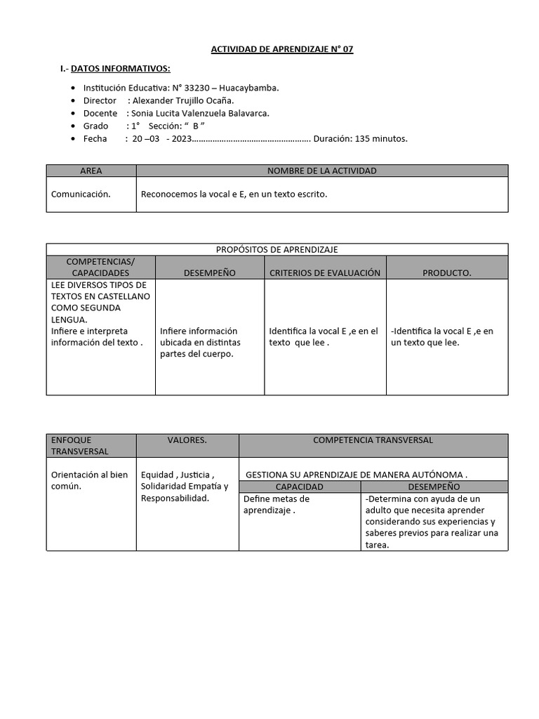 Comunicación Reconocimiento de La Vocal E, e en Un Texto | PDF
