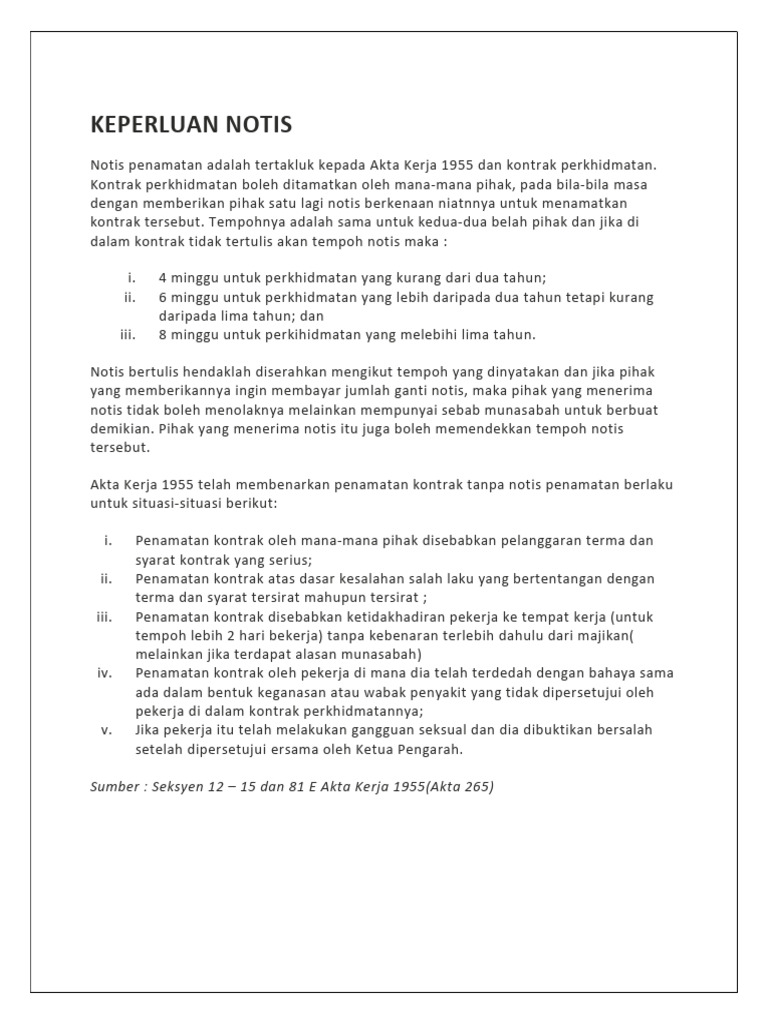 Akta Pekerja Notis Berhenti Kerja Pdf