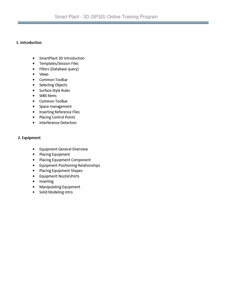 SP3D Online Training Course Outline | PDF