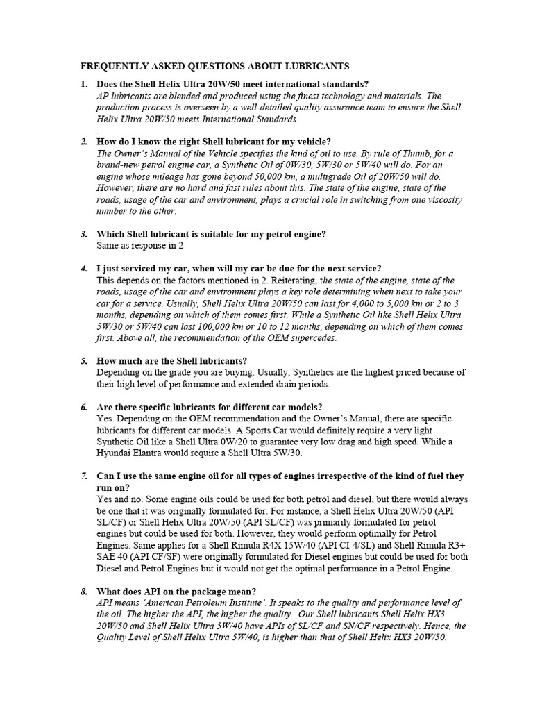 Shell lubricants faq pdf motor oil hydrocarbons