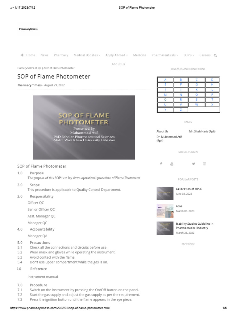 SOP of Flame Photometer PDF Allergy