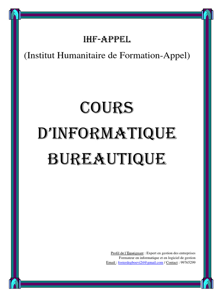 Cours d'Informatique Bureautique PDF | PDF | Microsoft Word | Clavier d ...