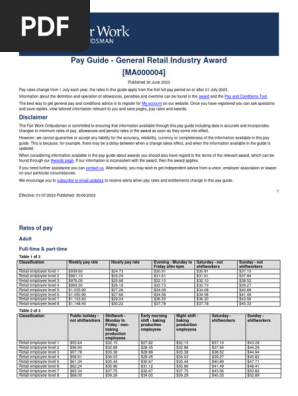 Retail Industry Award Pay Guide 2023 | PDF | Overtime