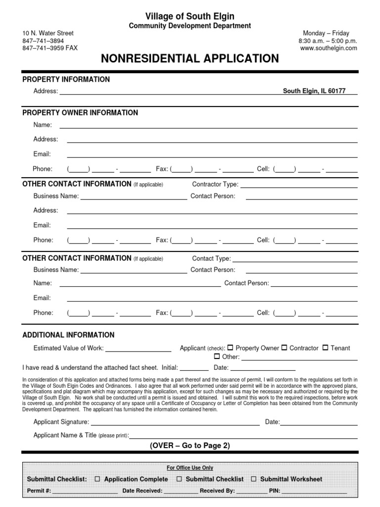 South Elgin Nonresidential Application Form | PDF | Pipe (Fluid ...