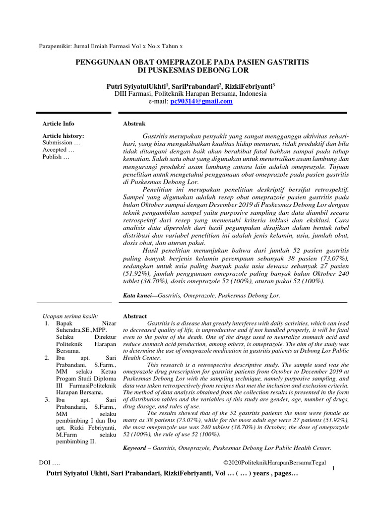 Jurnal Penggunaan Obat Omeprazole Puskesmas Debong Lor