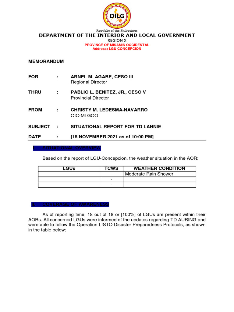 Concepcion Sitrep TD Odette - 10 PM - 15 December 2021 | PDF | Disasters