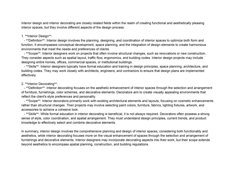 Interior Design Vs Interior Decorating Pdf Interior Design Design