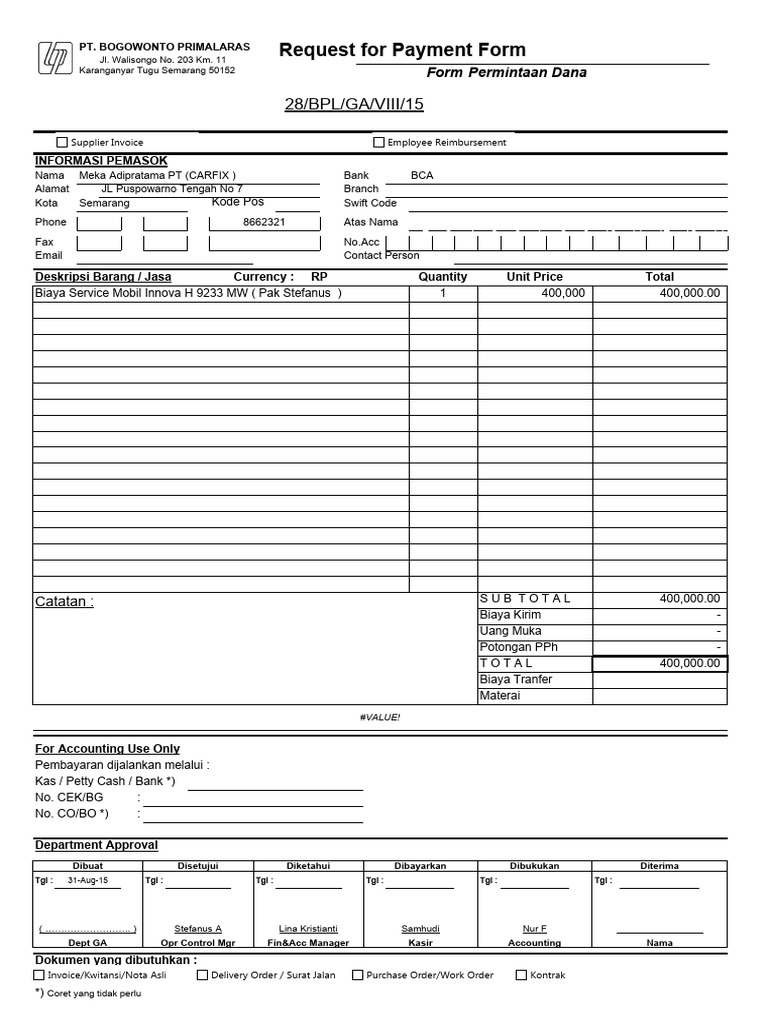 08 Agustus Request Payment Form GA 2015 | PDF