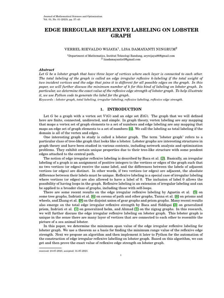 Edge Irregular Reflexive Labeling On Lobster Graph | PDF | Vertex ...