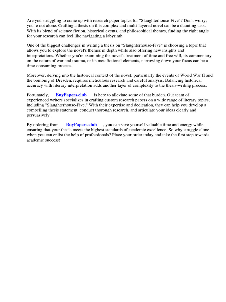 Research Paper Topics For Slaughterhouse Five | PDF