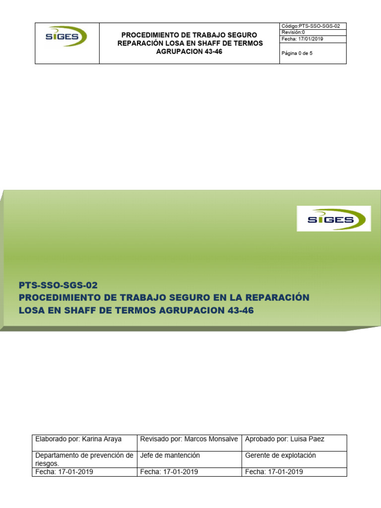 Procedimiento Reparación Losa en Shaff de Termos Agrupación 43 - 46 ...