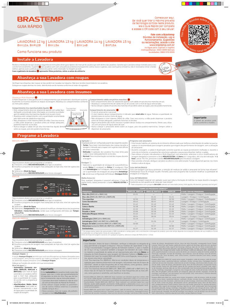 Brastemp lavadora bwk13ab guia rapido vers o digital 2 pdf roupas