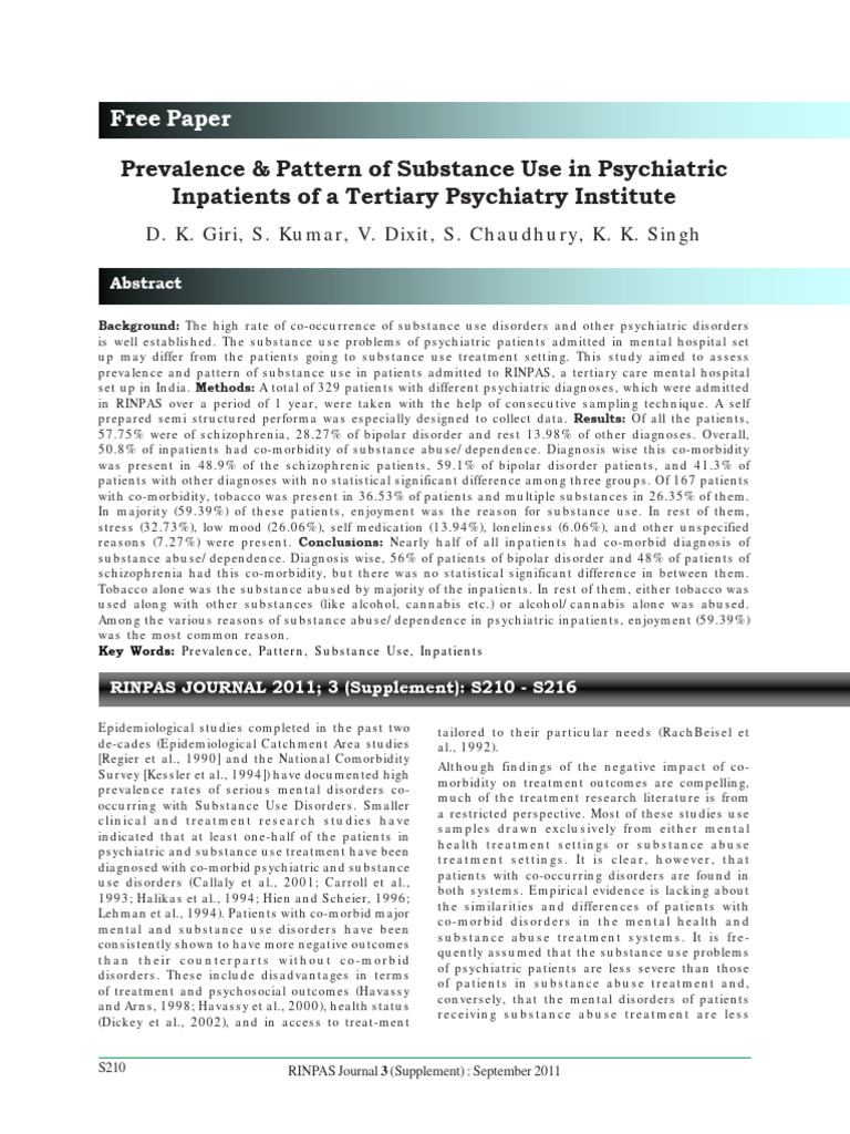 Substance Use Patterns in Psychiatric Inpatients | PDF | Mental ...
