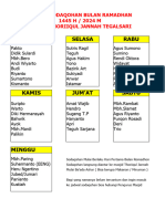 Jadwal Sodaqohan Masjid Thoriiqul Jannah