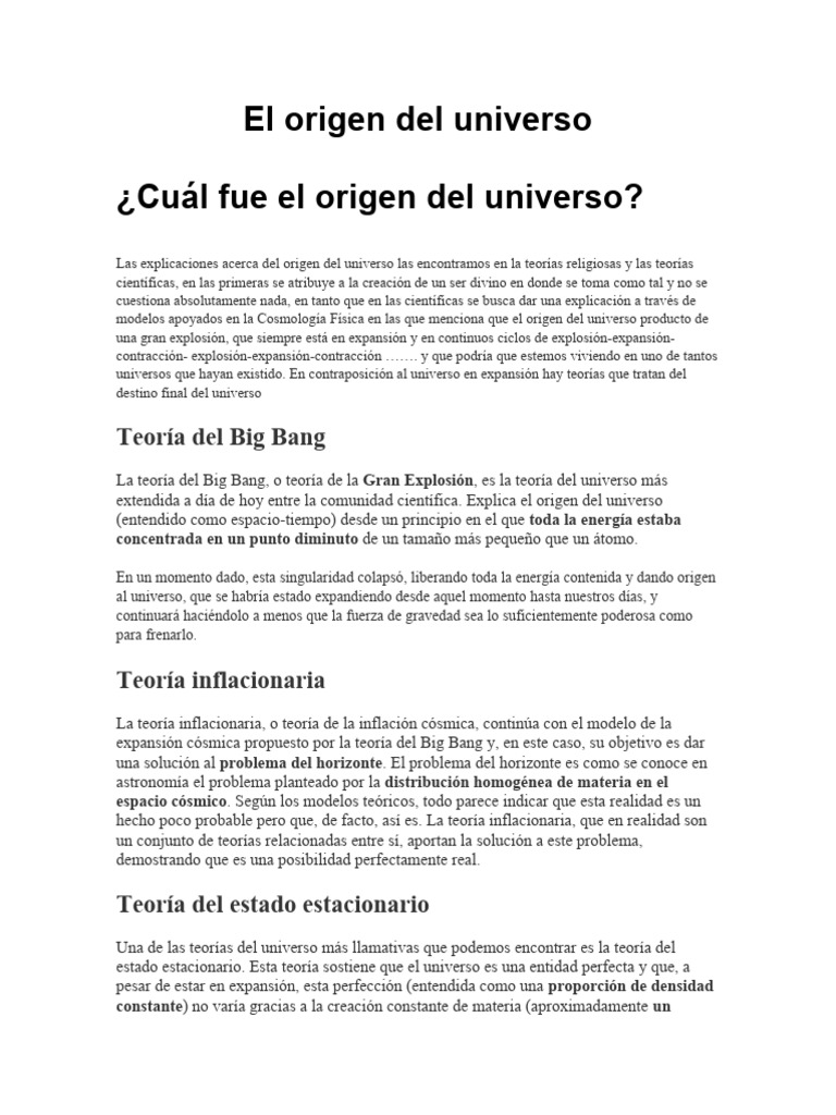 El origen del universo | PDF | Universo | Big Bang