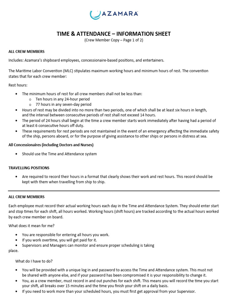 Crew Time & Attendance Guidelines | PDF | Working Time | Overtime