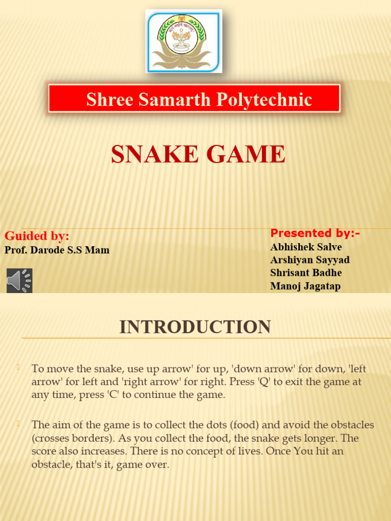 Snake Game PPT Using HTML & CSS PDF