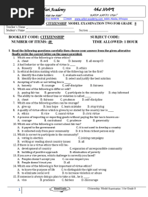 Citizenship Model Exam Grade 8