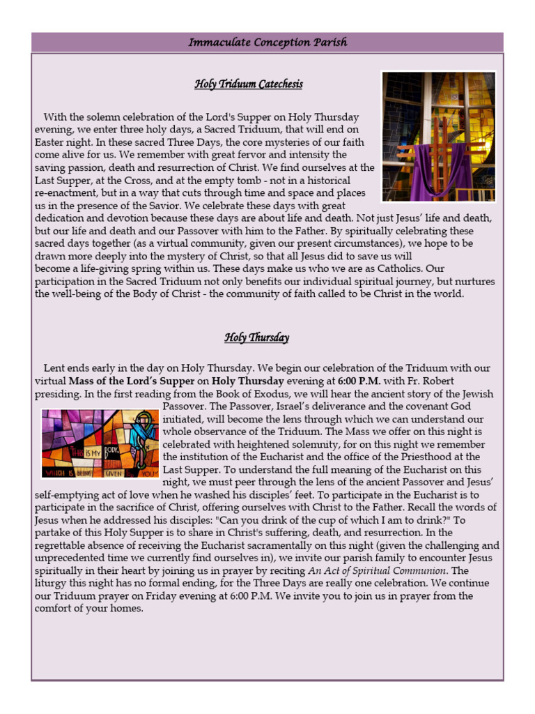 Holy Triduum Catechesis | PDF | Eucharist | Mass (Liturgy)