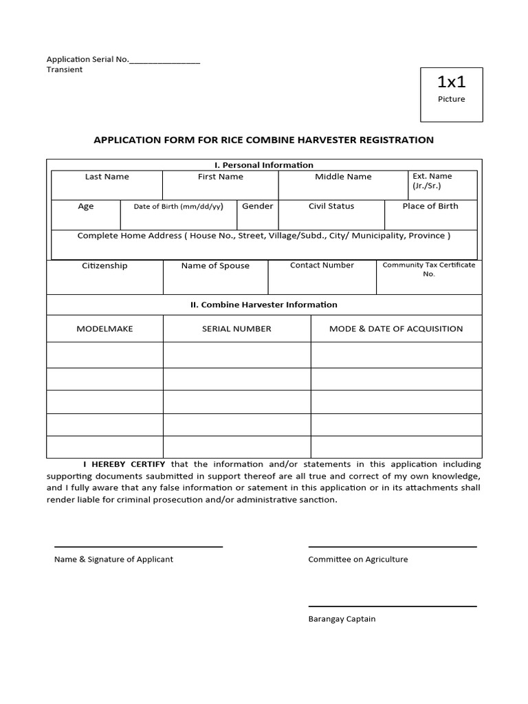 Rice Harvester Registration Form | PDF | Justice | Crime & Violence