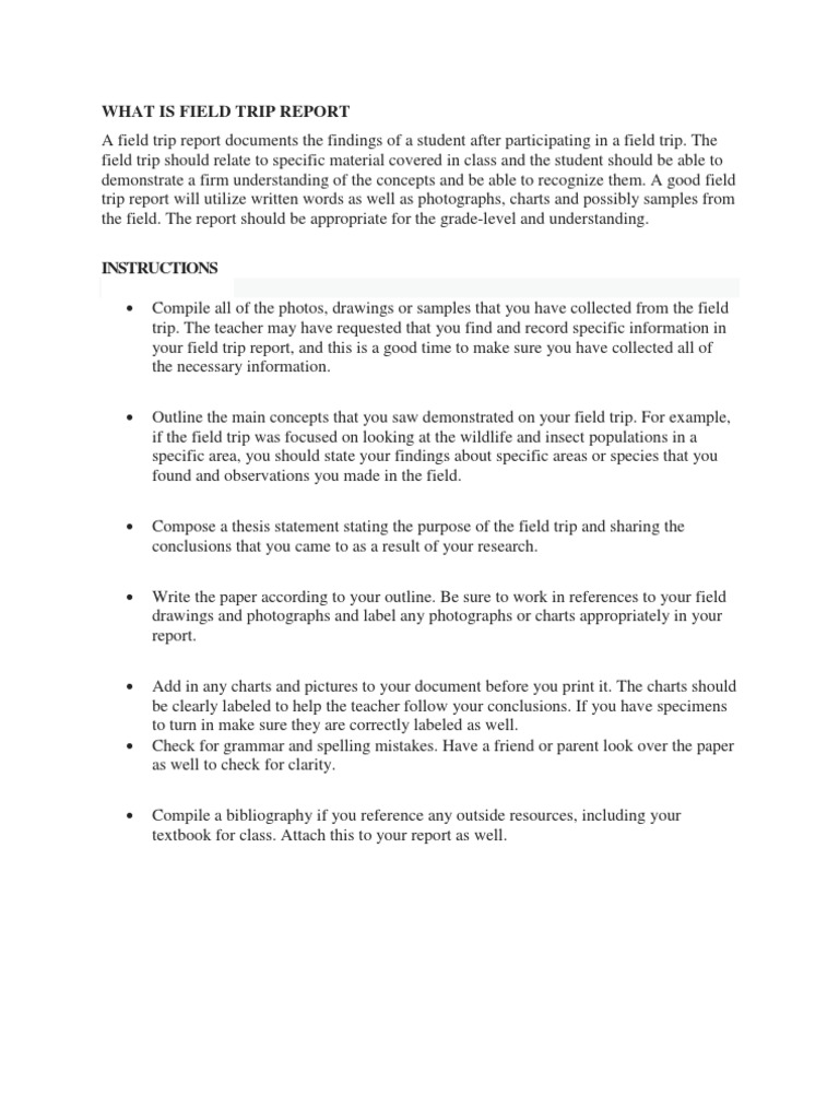 Field trip report example picture