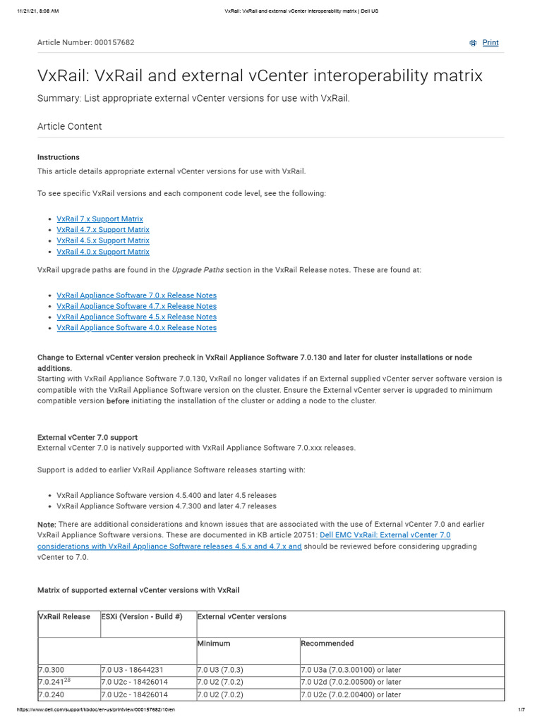 VxRail - VxRail and External Vcenter Interoperability Matrix - Dell US ...